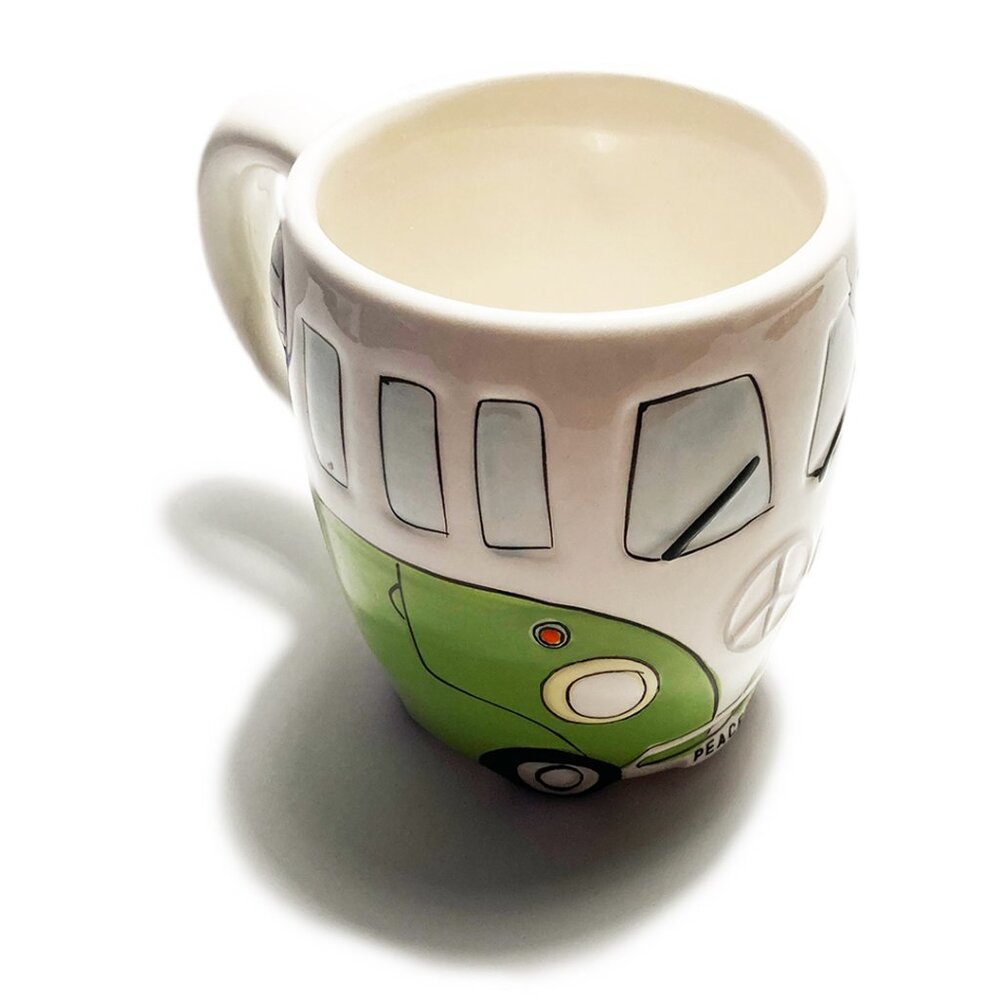 NEW 16 oz Green Retro Hand Painted Hippie Camper Peace Van Ceramic Porcelain Mug - Picture 2 of 10